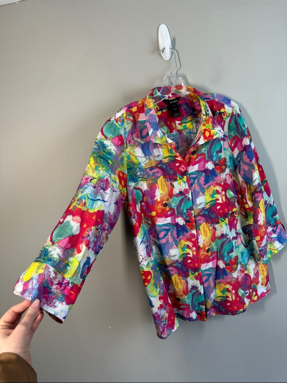 Ali Miles Abstract Colorful Print Button Down Top Size M - Picture 13 of 16